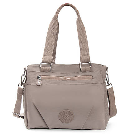 Сумка на три відділи жіноча тканинна на плече світло-сіра полотняна на блискавці з кишенями Jielshi 0881, фото 1
