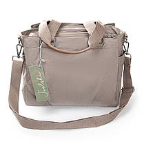 Сумка на три відділи жіноча тканинна на плече світло-сіра полотняна на блискавці з кишенями Jielshi 0881, фото 2