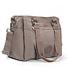Сумка на три відділи жіноча тканинна на плече світло-сіра полотняна на блискавці з кишенями Jielshi 0881, фото 6