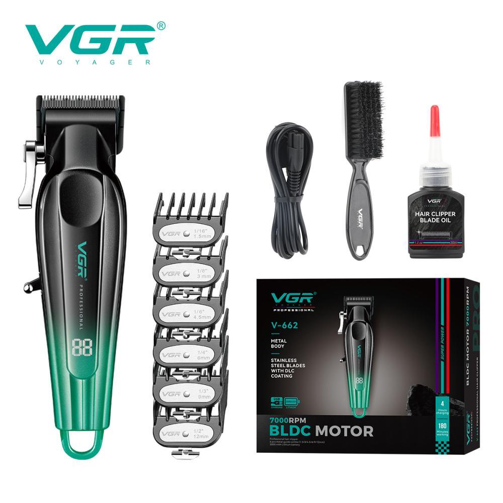 Акумуляторна машинка для стриження (clipper) VGR V-662 GREEN, 7000 RPM, 6 насадок, LED display