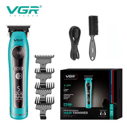 Тример VGR V-299 BLUE, 4 насадки, 9000RPM, 2000 mAh, 5 рівнів швидкості, LED display, фото 1