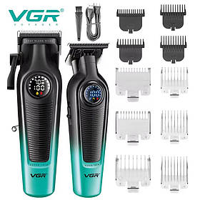 Комплект VGR 2 в 1 V-196&996 GREEN, акумуляторна машинка для стриження (clipper) і тример
