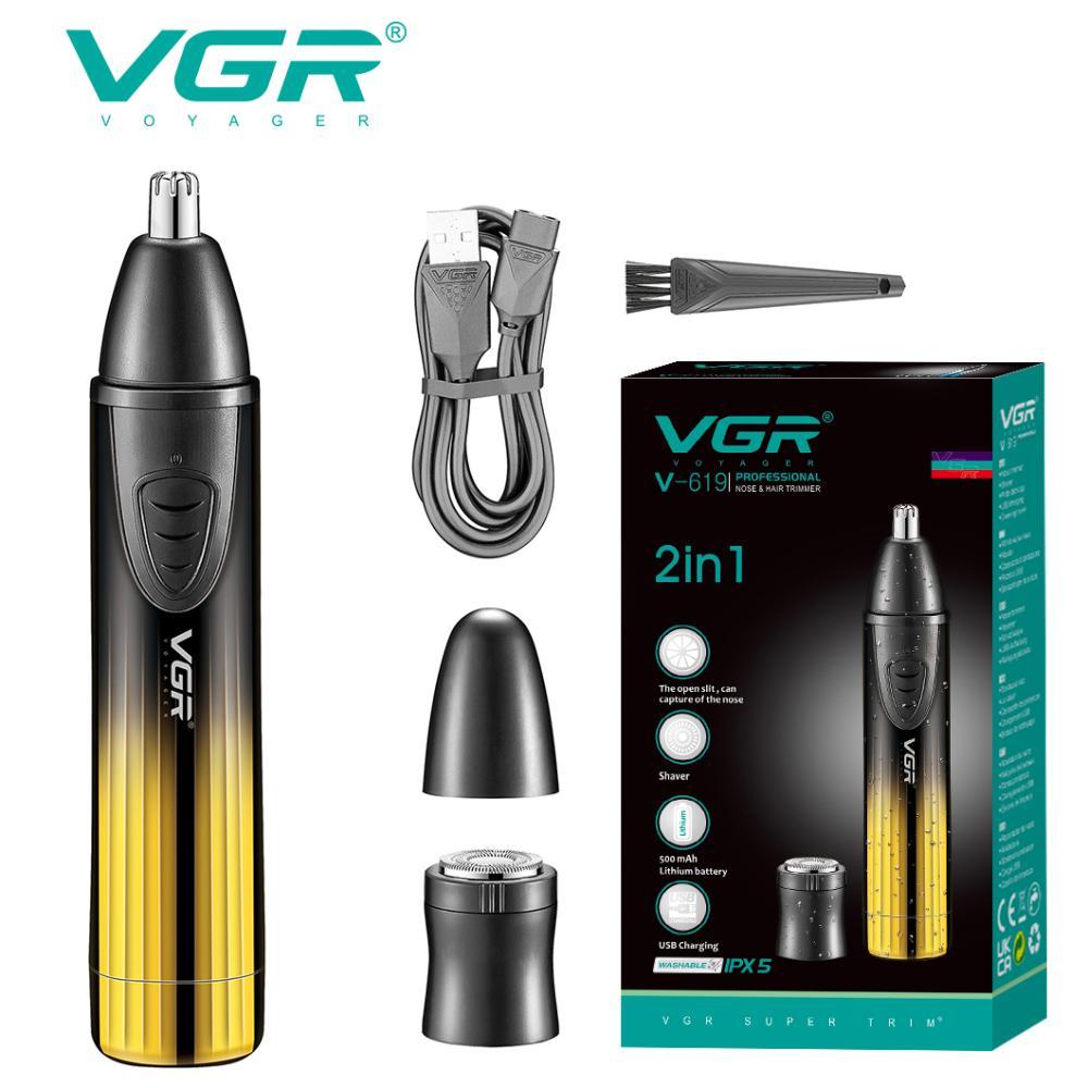 Тример VGR 2 в 1 V-619 GOLD, 2 насадки — тример для носа, шейвер