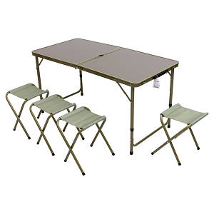 Стіл для пікніка розкладний зі стільцями 120*60*70/61/54 см, хакі
