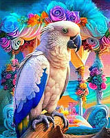 Діамантова вишивка. Картина на підрамнику "Перлинний папуга", 40х50см, квадратні стрази