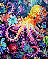 Діамантова вишивка. Картина на підрамнику "Яскравий восьминіг", 40х50см, квадратні стрази