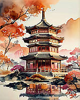 Діамантова вишивка. Картина на підрамнику "Пагода в японському стилі", 40х50см, квадратні стрази