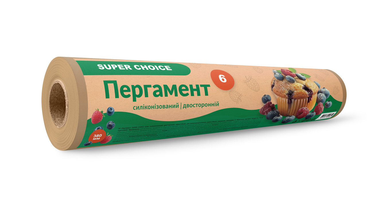 Пергамент для випікання силіконізований Super Choice коричневий 38 см 6 м, фото 1