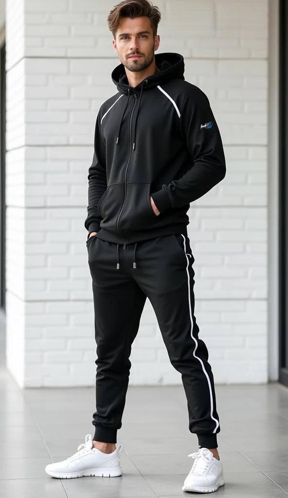 Спортивний чоловічий костюм HD з капюшоном кофта на блискавці еластик чорний