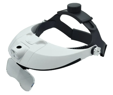 Бінокулярна налобна лупа MG81001-H з LED-підсвіткою, 5 змінних лінз (x1, x1.5, x2, x2.5, x3.5), фото 1