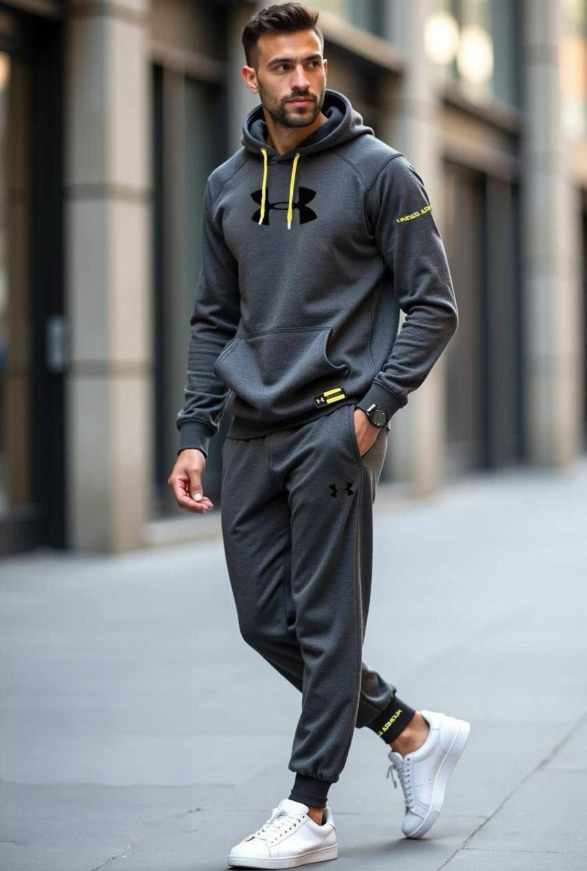 Спортивний чоловічий костюм HD з капюшоном трикотажний двонитка петля меланж темно-сірий