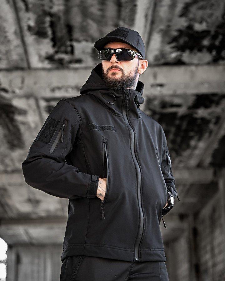 Куртка тактична MASAD Softshell чорна з кишенями та липучками ТМ, фото 1