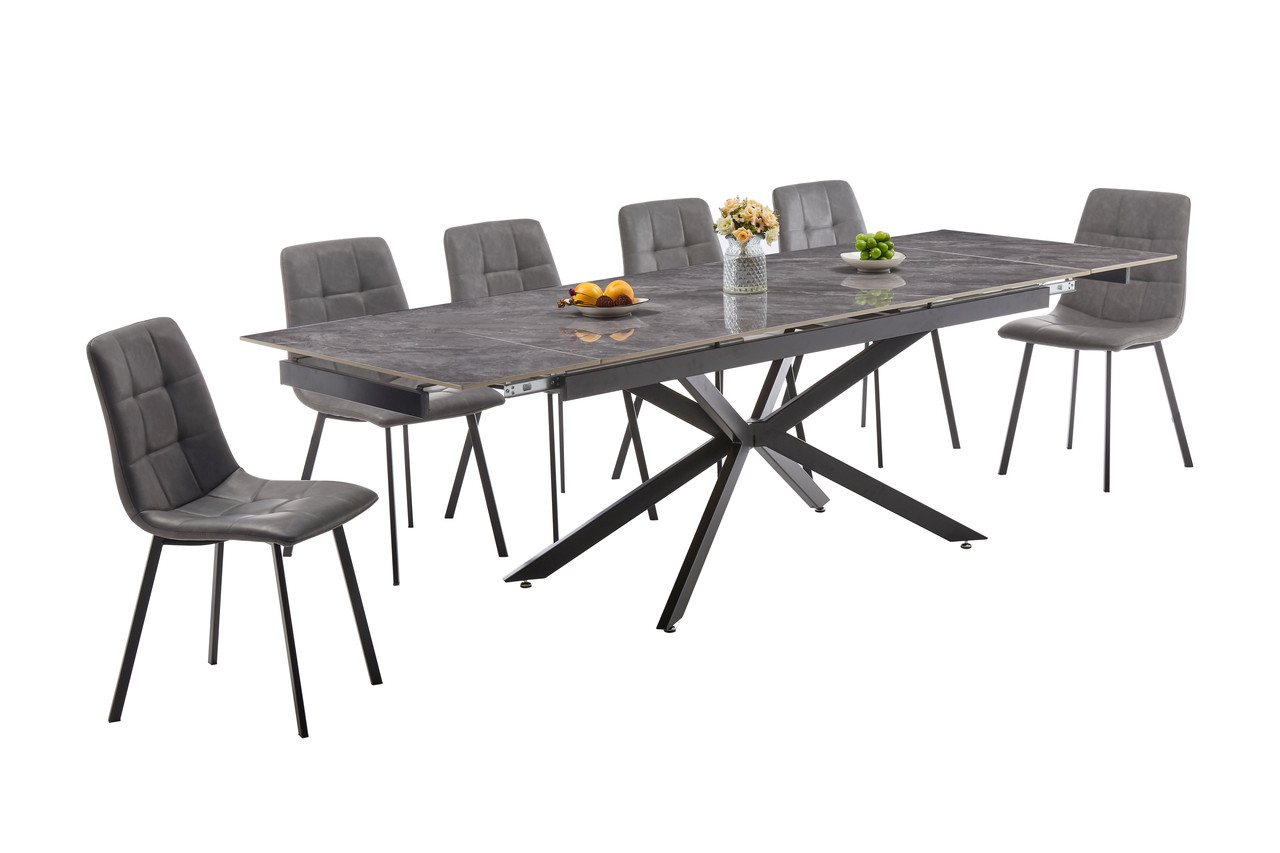 Стіл обідній Магнум кераміка 180-260 см (чорний/сірий мармур Armani Grey), фото 1