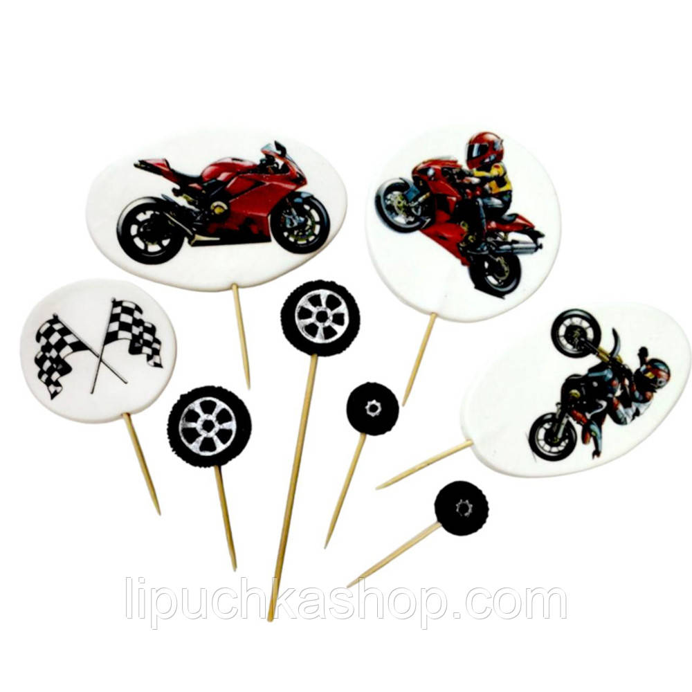 Набір цукрового декору для торту Slado "Мотоцикл" 8 елементів, фото 1