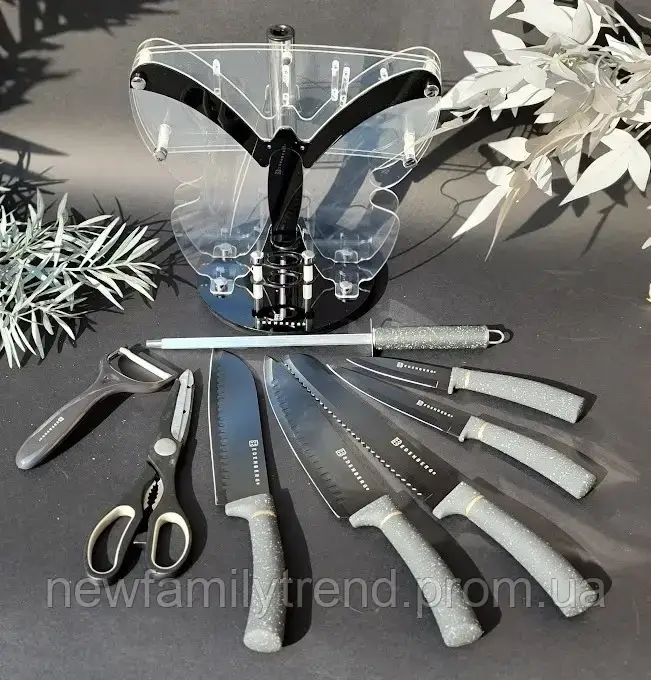 Набір кухонних ножів із підставкою 9 предметів Edenberg EB-11062 Набір ножів із неіржавкої сталі на підставці, фото 1