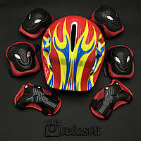 Комплект захисту для дітей і підлітків, шолом універсальний, налокітники, наколінники, рукавички + ШЛЕМ