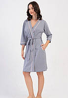 Домашній халат на запах Vienetta сірий в горошок