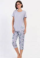 Бавовняна піжама з капрі Vienetta сіра з принтом