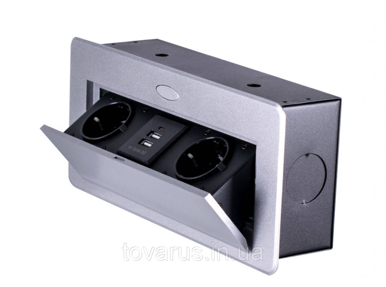 Вбудована розетка для меблів з USB-портами кабель 120см, Сірий, фото 1