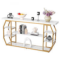 3-ярусний мармуровий консольний столик VEVOR, столик для передпокою, золотистий геометричний стіл 311774