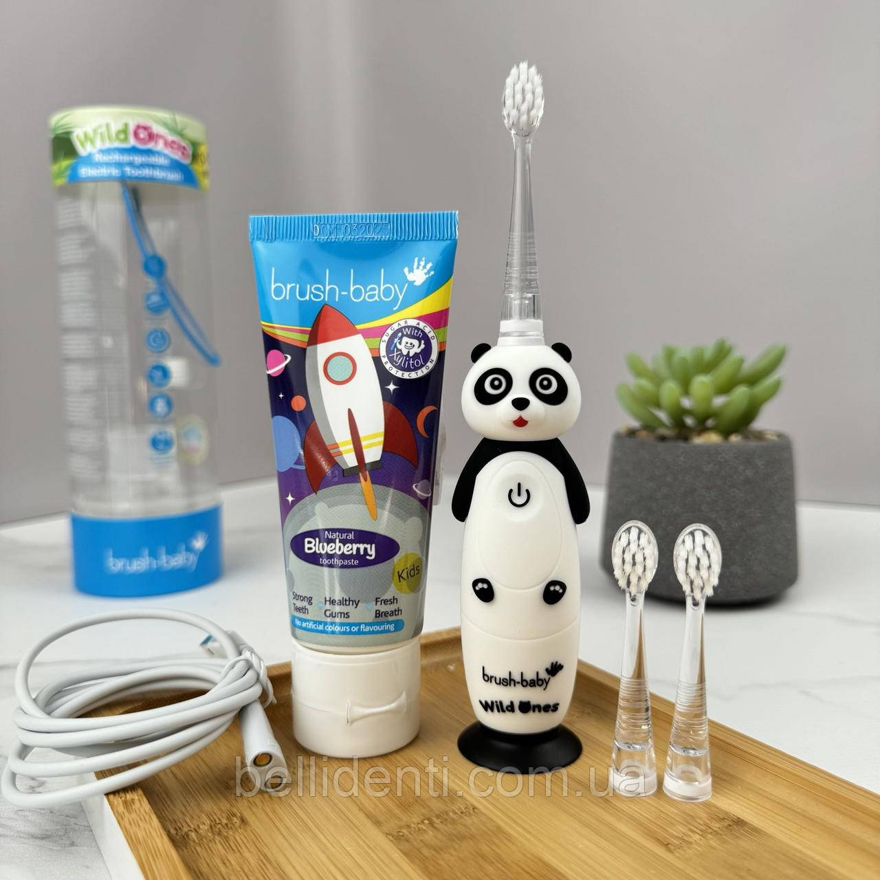 Набір від 3 до 10 років (щітка Brush Baby WildOnes Sonic, панда і паста Brush-Baby 50 мл, ракета), фото 1