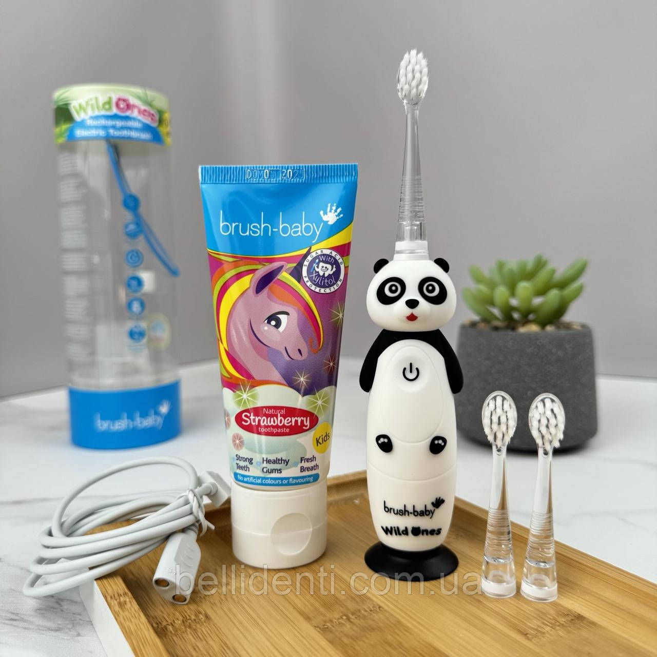 Набір від 3 до 10 років (щітка Brush Baby WildOnes Sonic, панда і паста Brush-Baby 50 мл, єдиноржіка), фото 1