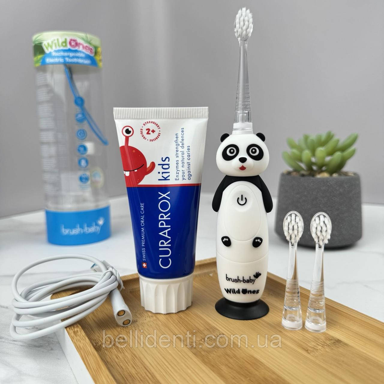 Набір Brush-Baby WildOnes Sonic Curaprox від 2 до 6 років (щітка панда Pan-Pan + паста 60 мл з фтором), фото 1