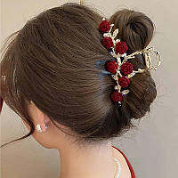 Заколка крабик для волосся Королівська Троянда з міцного металу, з перлинними акцентами