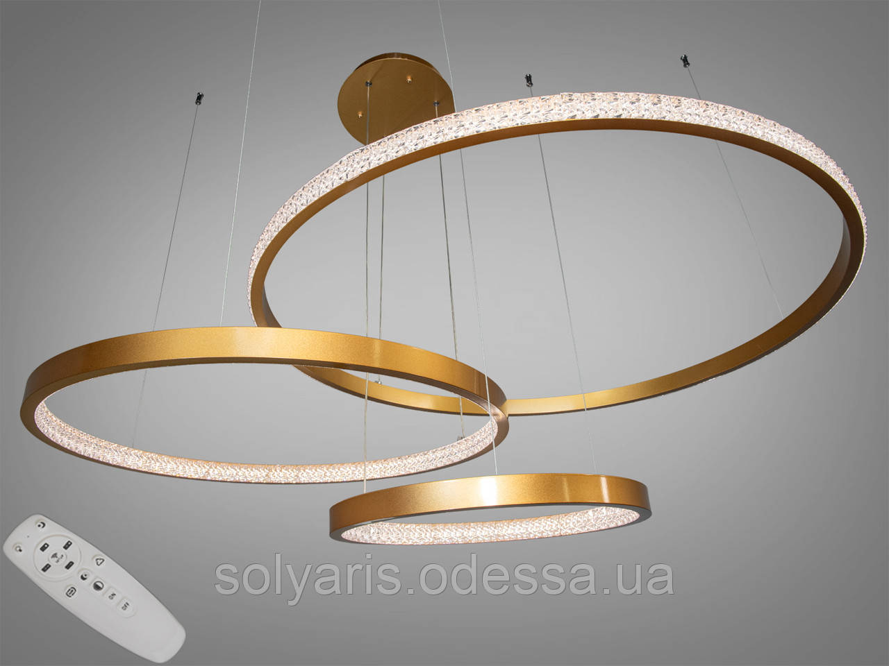 Світлодіодна підвісна люстра з пультом, димером, 125Вт, золото, фото 1