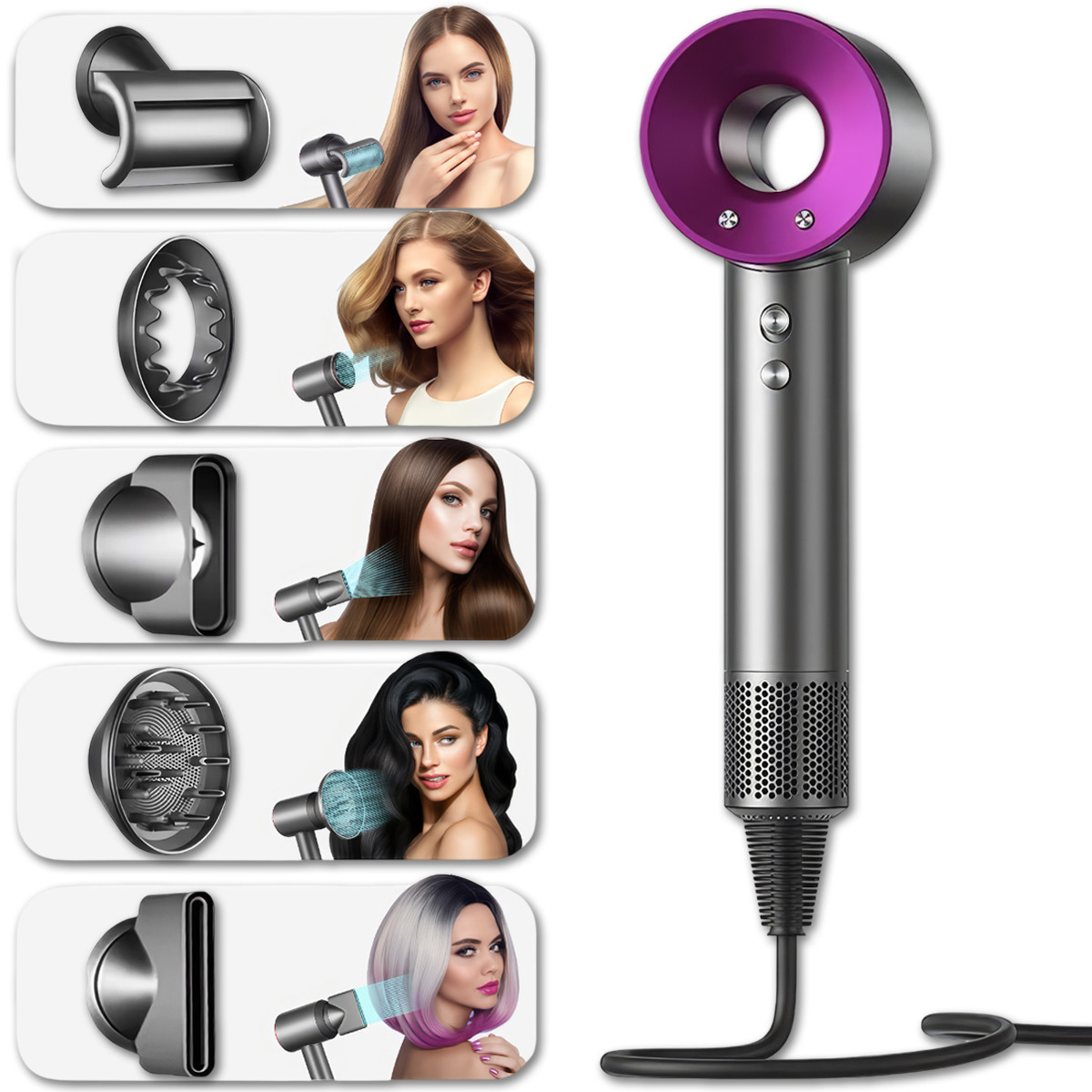 Фен Super Hair Dryer з 5 насадками для швидкого сушіння та укладання волосся LY-94, фото 1
