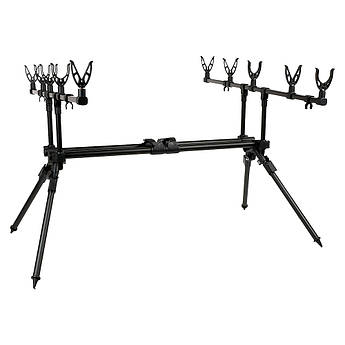 Род-под Stenson Maxi Carp 75–140 см, на 5 вудилищ, алюмінієвий, складаний, з чохлом, чорний, стійкий стенд для коропової рибалки