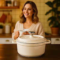 Чавунна каструля 2 літри з кришкою з емальованим покриттям з антипригарним покриттям емальована Ø 20 см