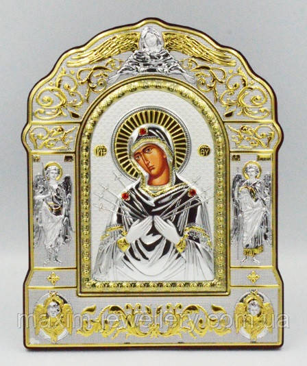 Срібна ікона "Семистрільна ікона Божої Матері" (110х90мм.), фото 1