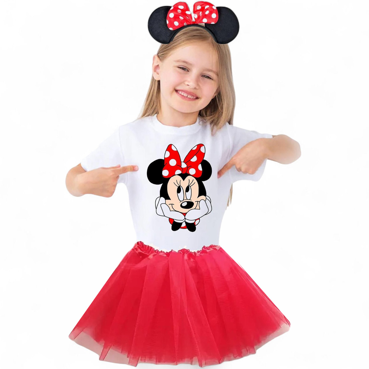 Костюм для дівчинки Мінні Маус Ободок, футболка, спідниця фатинова, фото 1