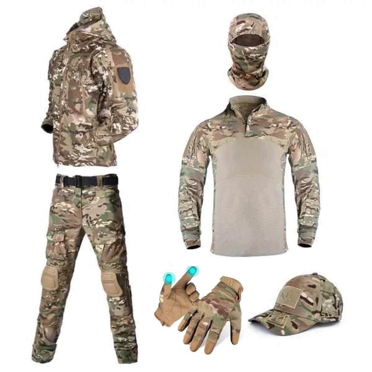 Польовий костюм Multicam 6в1 HWB: куртка Softshell + штани + боєва сорочка + кепка + балаклава + рукавички РП ТМ, фото 1