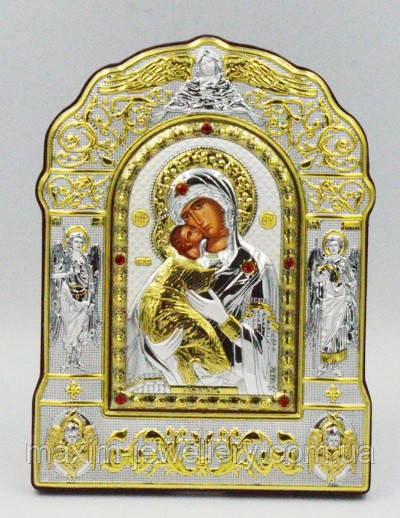 Срібна ікона "Богородиця з Ісусом" (110х90мм.), фото 1