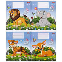 Зошит шкільний 12 аркушів лінія, серія "Намальовані тварини", білизна 100%