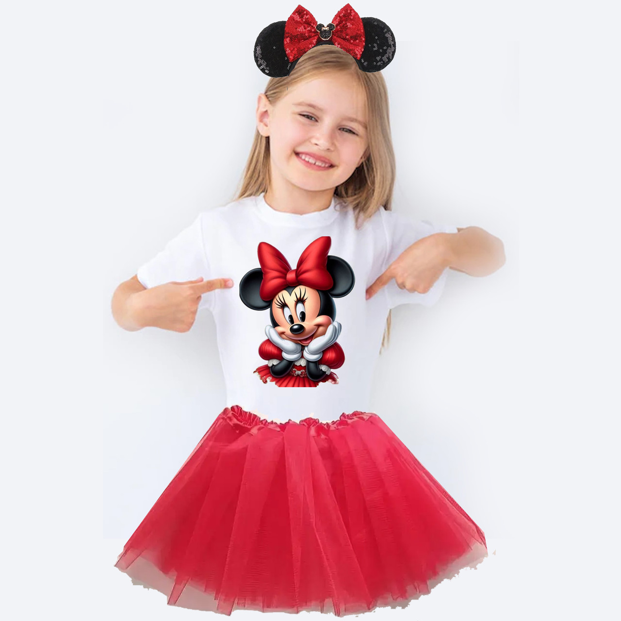 Костюм дитячий Мінні Маус Ободок, футболка, спідниця фатинова, фото 1