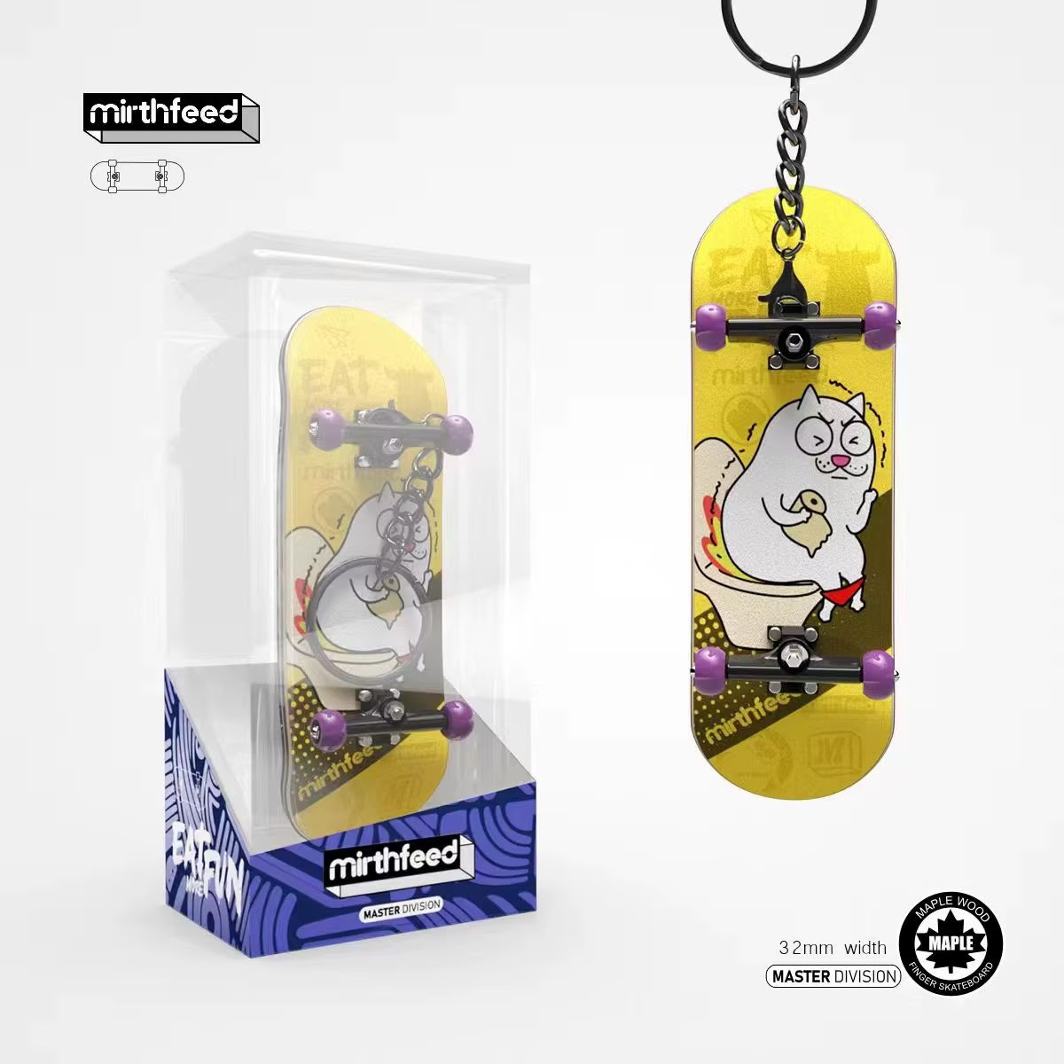 Фінгерборд професійний Mirthfeed Toilet Cat дерев'яний з підшипниками, фото 1