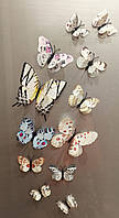 (12 шт) Набір метеликів 3D на магніті ПОДВІЙНІ БІЛІ кольорові
