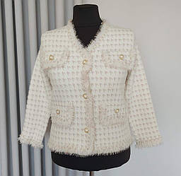 Жакет молочного кольору з бахромою на гудзиках 48/50 р