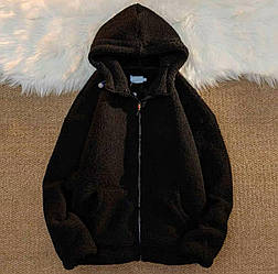 Затишна м'яка об'ємна осіння жіноча кофта Тедді хутряна толстовка на блискавці тепла зипка бомбер на змійці