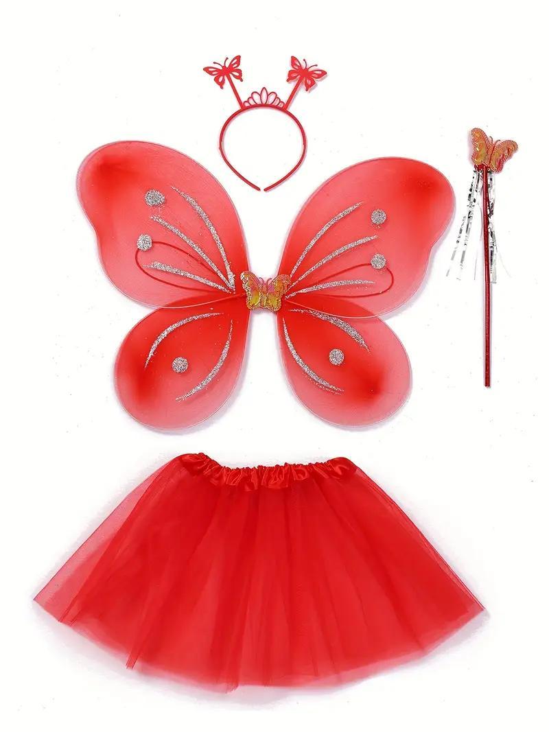 Карнавальний костюм метелика червона спідниця крила й аксесуари, фото 1