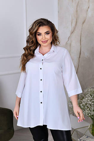 Біла офісна жіноча сорочка великого розміру з широкими рукавами, фото 1