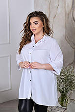 Біла офісна жіноча сорочка великого розміру з широкими рукавами, фото 3