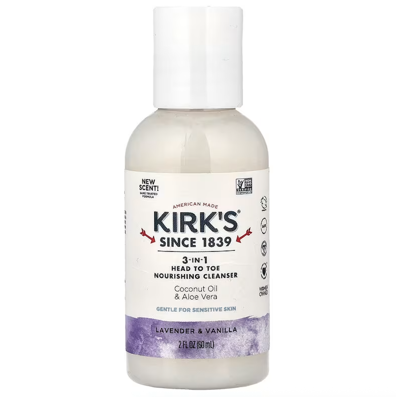 Kirk's, 3-в-1, живильний очищувальний засіб від голови до п’ят, лаванда й ваніль, 60 мл, фото 1