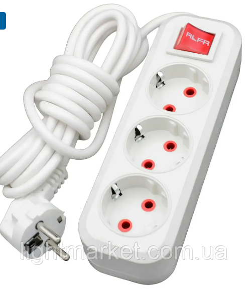 Подовжувач 3-місний 10 метрів з кнопкою та заземленням 5823-5 "СВЕТОПРИБОР" (16А) ST 9550, фото 1