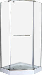 Душова кабіна 90x90х195см п'ятикутна з низьким піддоном розпашна двері матове загартоване скло 6мм