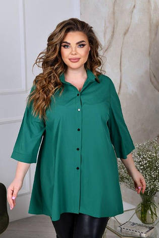 Зелена жіноча сорочка трапеція великого розміру широка, фото 1