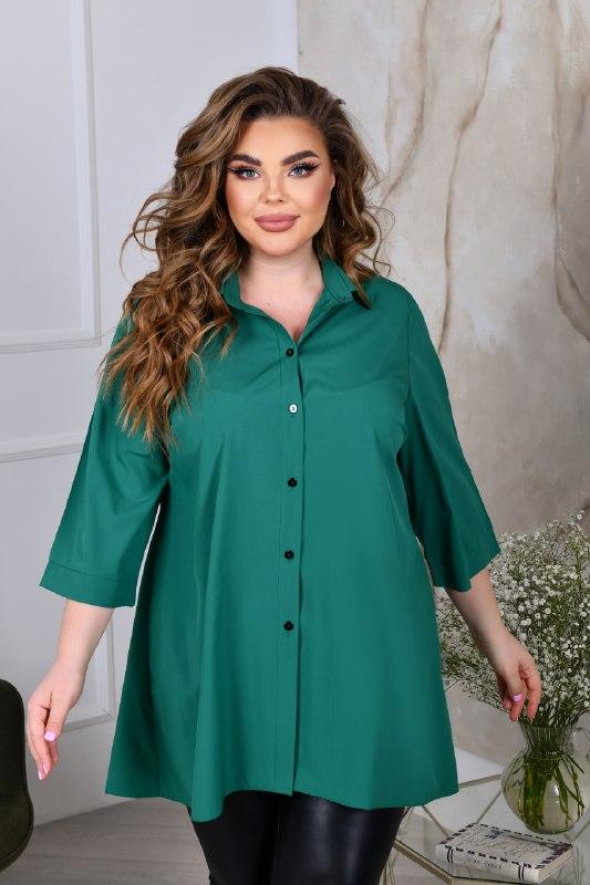 Зелена жіноча сорочка трапеція великого розміру широка